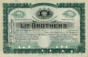 Lit Brothers Stock signed by Samuel and Jacob Lit - Stock Certificate